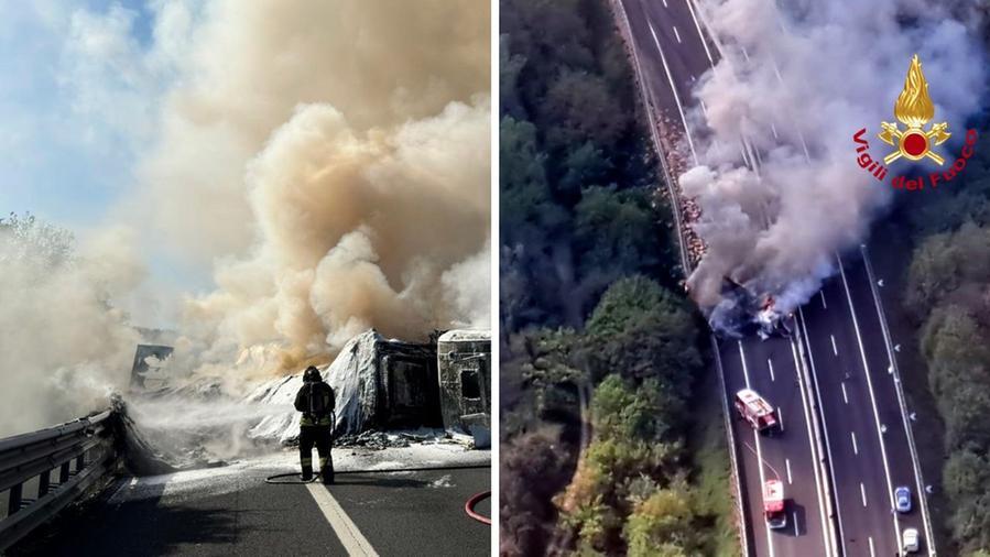 Due immagini dell'incidente (Foto vigili del fuoco)