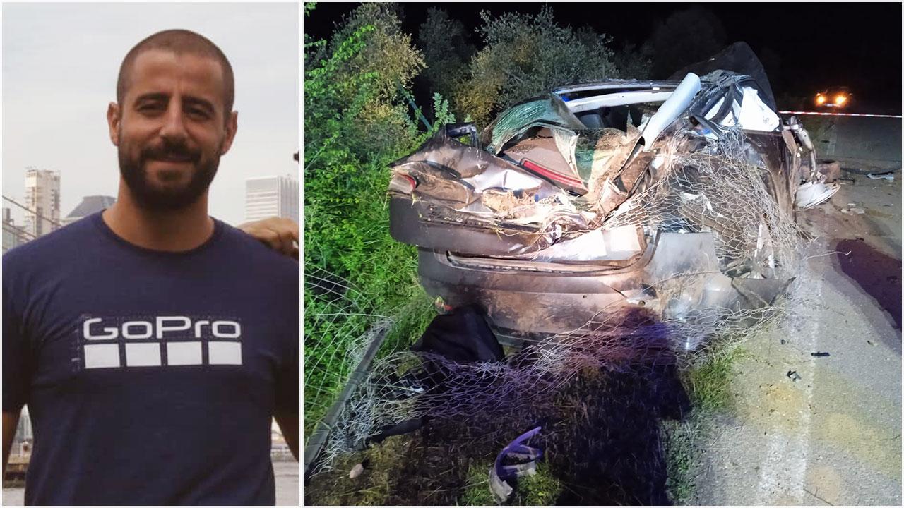Nicola Nelli e la carcassa della sua auto