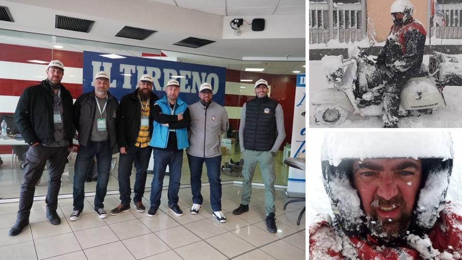 
	Gli amici del Belgio a Pontedera e a destra durante la traversata sotto la neve


