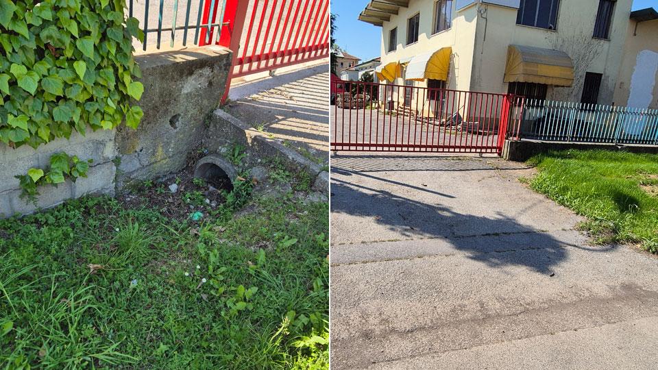 Il cancello risistemato e a destra il fossetto non ricoperto a causa dell’arrivo della Municipale
