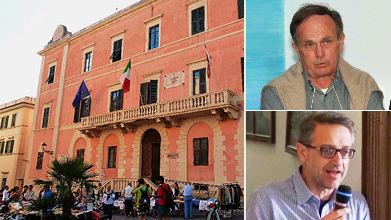 Nella foto a sinistra il palazzo della Biscotteria a Portoferraio, in alto l’ex sindaco Mario Ferrari e, sotto, Luca Donati, ragionere capo del Comune all’epoca dei fatti