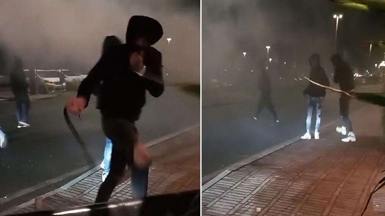 Due immagini di quanto accaduto in Darsena davanti al Maki Maki