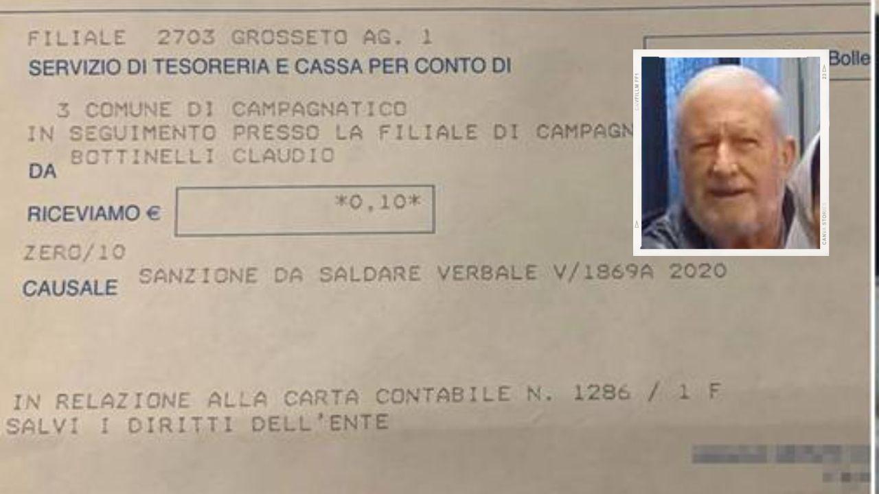 
	La ricevuta di pagamento da 10 cent e nel riquadro Claudio Bottinelli&nbsp;

