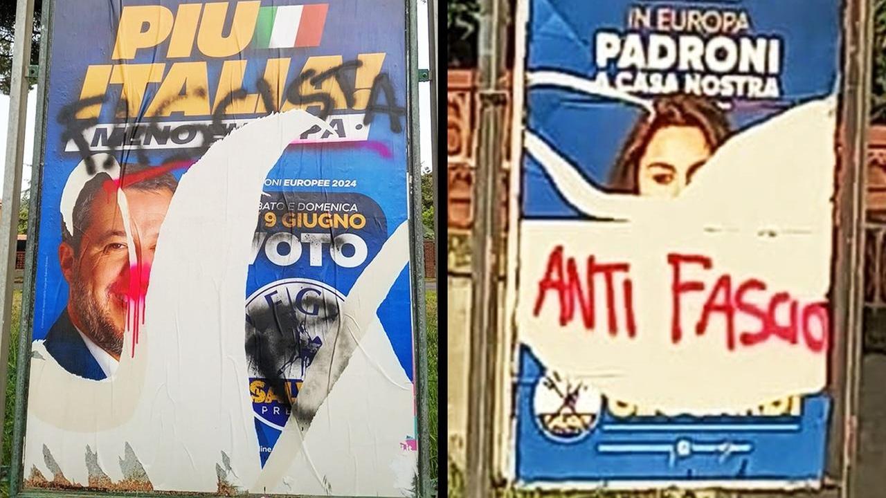 
	I due manifesti imbrattati a Rosignano pubblicati sui social da Matteo Salvini

