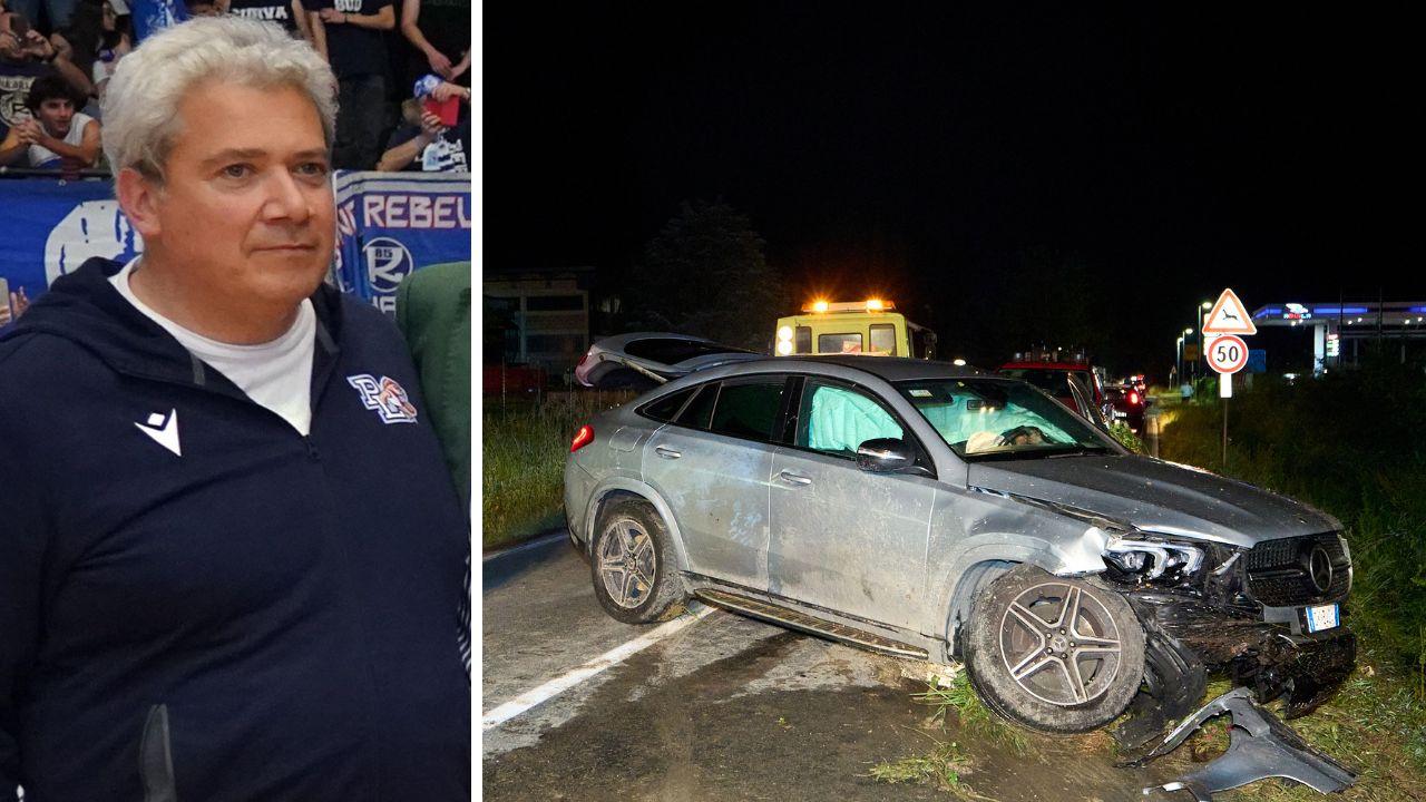 
	Daniele Petrucci e l'auto dopo l'incidente

