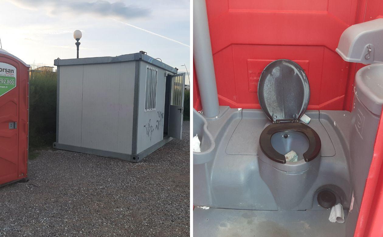 Livorno, il bagno chimico da cantiere sul lungomare di Antignano è ancora aperto e gli incivili lo usano