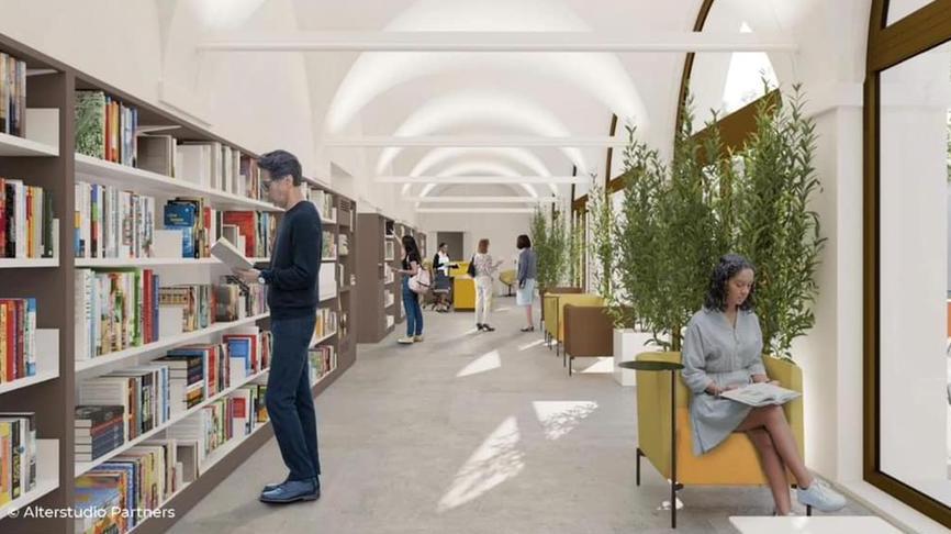 Uno dei rendering del progetto dell’Officina culturale falesia