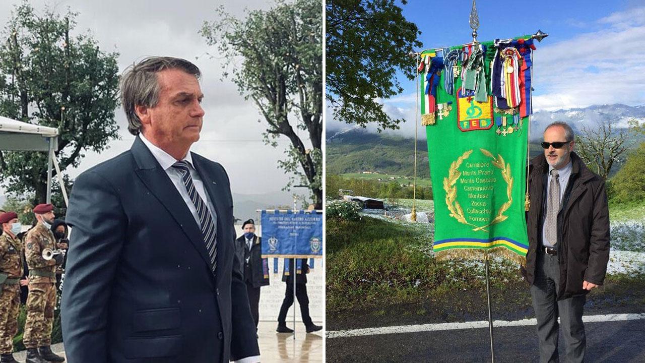 A sinistra la visita di Jair Bolsonaro al cimitero brasiliano. A destra Mario Pereira