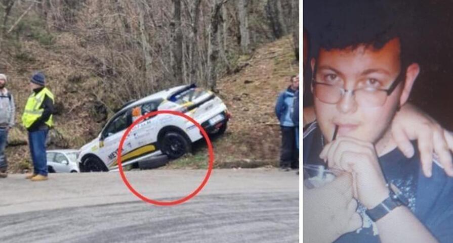 Nella foto la Peugeot208 GT guidata dal pilota Gangi (nel cerchietto la ruota schizzata via) a destra Alessandro Valletta