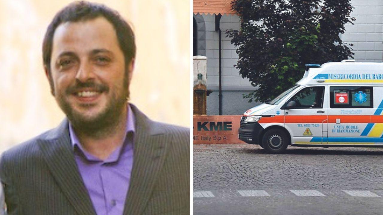 Nicola Corti e l'ingresso della fabbrica di Fornaci di Barga dopo l'incidente