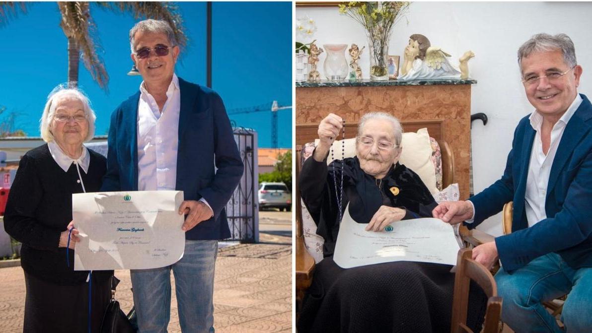 Olbia, il sindaco Settimo Nizzi porta gli auguri della città a due centenarie