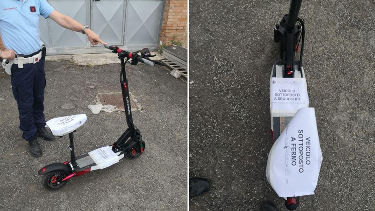 Le foto del monopattino sequestrato dalla municipale