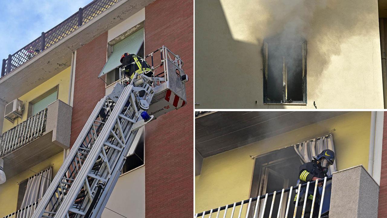 L’intervento dei vigili del fuoco nell’appartamento di via L’Hermite (foto Paolo Barlettani)
