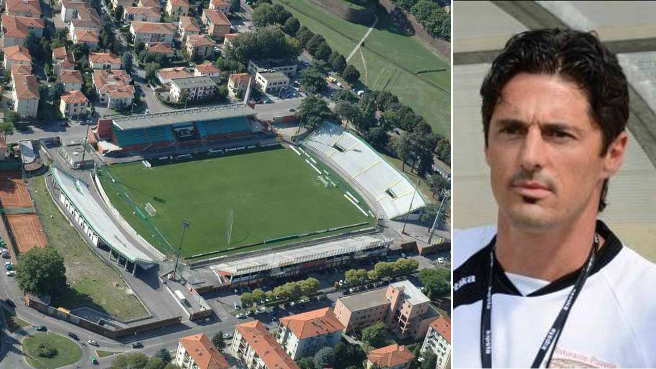 Una veduta aerea dello stadio Porta Elisa e Alberto Francesconi che entra a far parte della scuola calcio rossonera