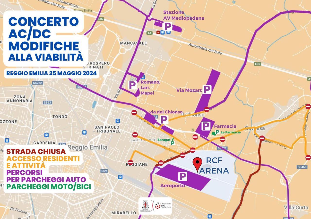 Ac/Dc, strade chiuse e divieto di sosta: tutte le novità