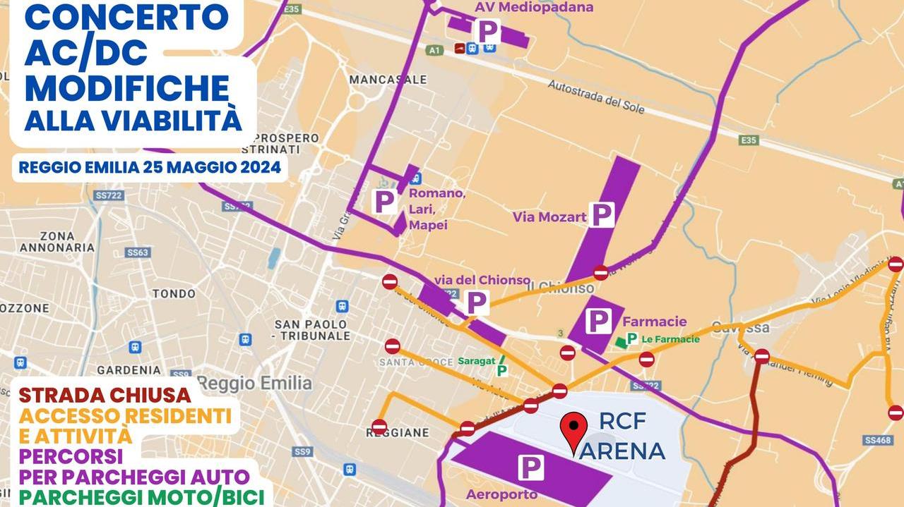 Ac/Dc, strade chiuse e divieto di sosta: tutte le novità
