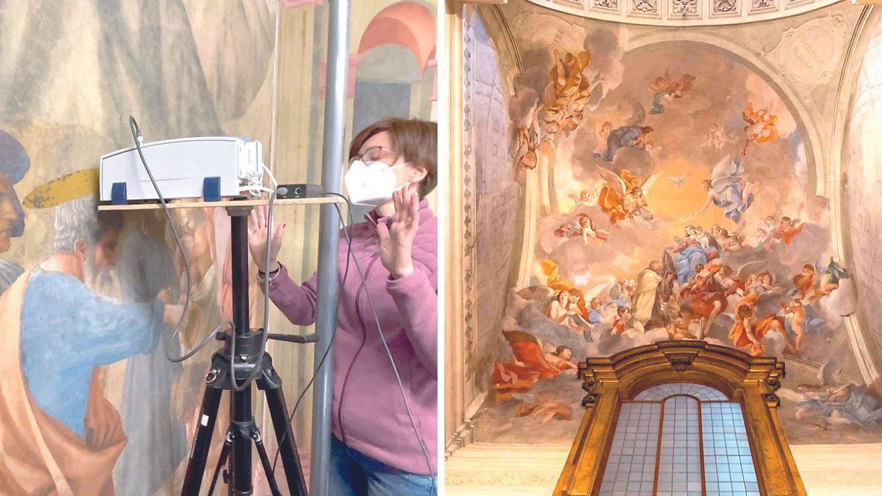 Firenze, la Cappella Brancacci restaurata torna all'antico splendore. Fronde e alberi emergono dallo sfondo<br>
