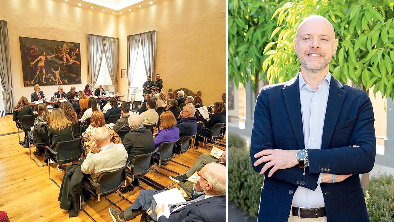 Una conferenza stampa a Palazzo de’ Rossi, sede della Fondazione (foto Nucci). A destra Luca Gori, nuovo presidente della Fondazione Caript