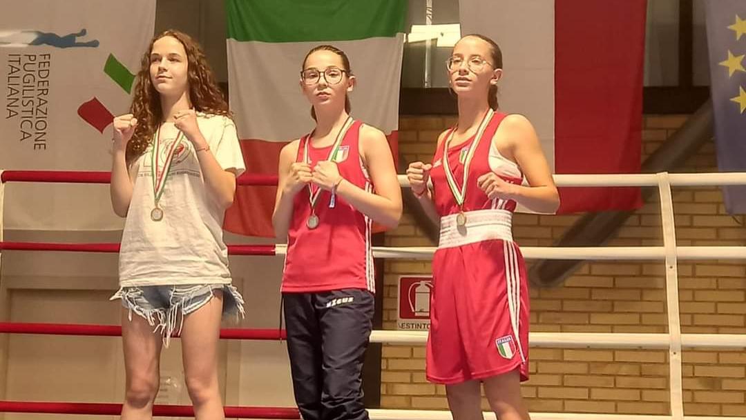 Le tre partecipanti al Round Robin categoria 44kg, da sinistra Aleksandra Lipniak, Serena Sinagra e Matilde Bernini