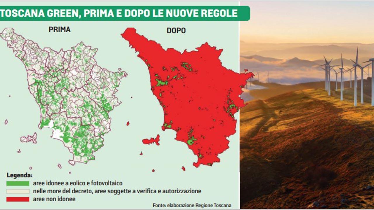 Rinnovabili in Toscana, con il decreto del governo non c’è più spazio per eolico e fotovoltaico