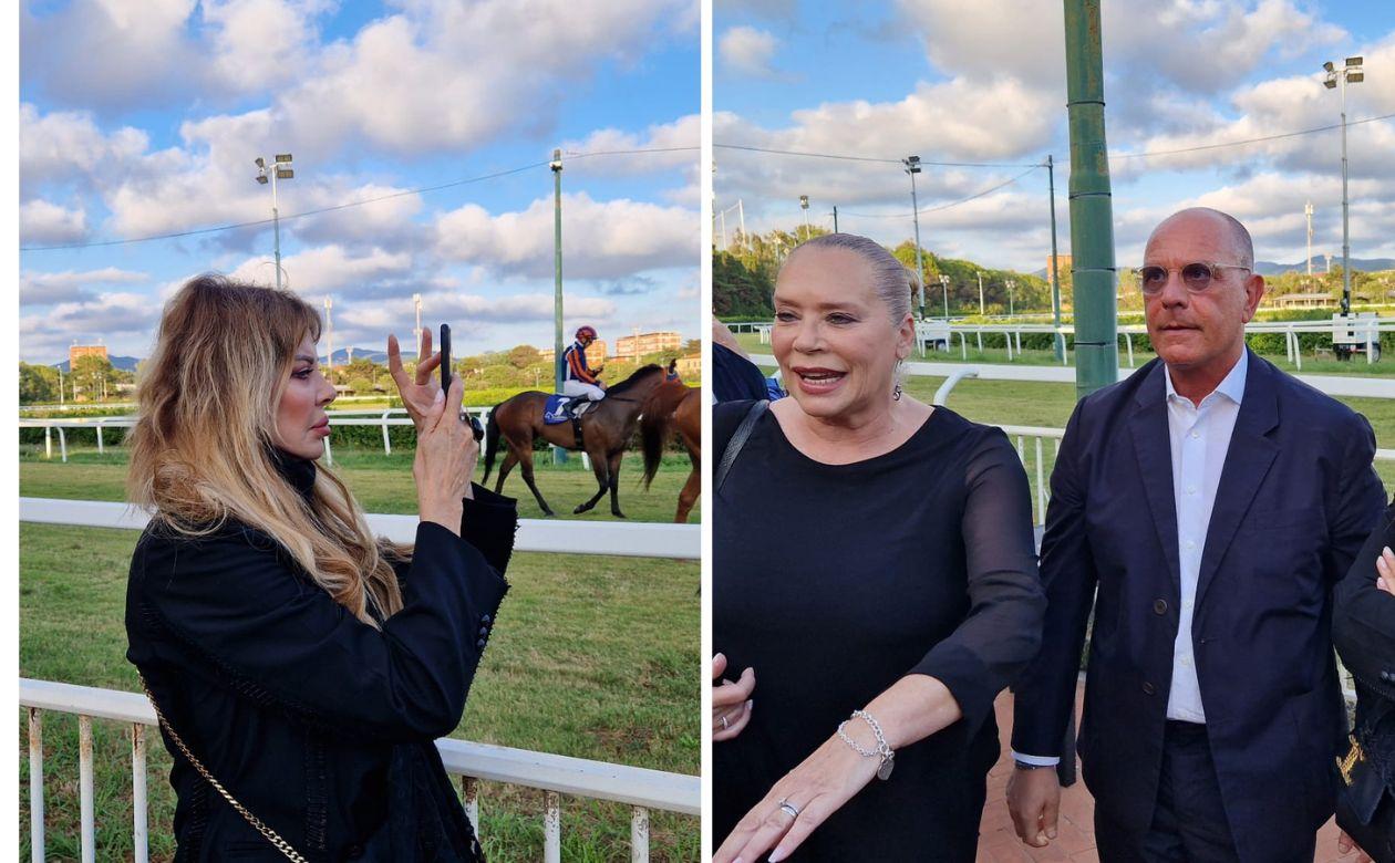 Alba Parietti e Barbara De Rossi al debutto delle corse estive dei cavalli all’ippodromo di Livorno