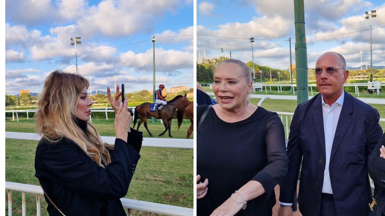 Alba Parietti e Barbara De Rossi al debutto delle corse estive dei cavalli all’ippodromo di Livorno