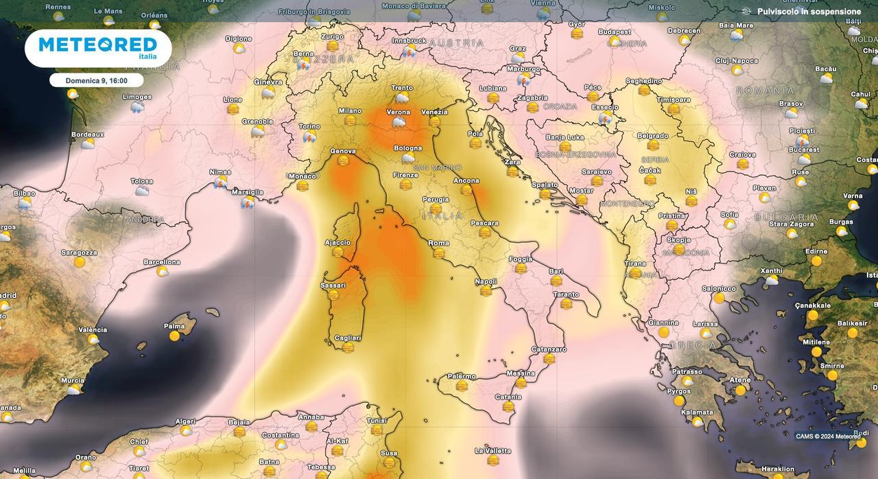Polvere dal deserto del Sahara, cielo lattiginoso