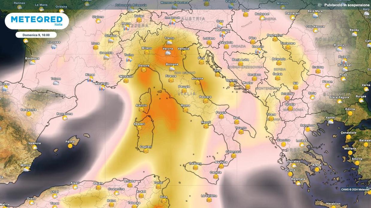 Polvere dal deserto del Sahara, cielo lattiginoso