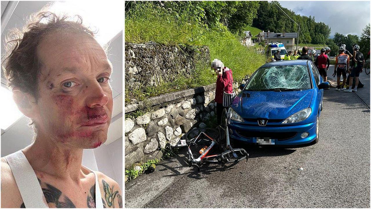 
	Stefano Cecchini e l'auto che l'ha travolto

