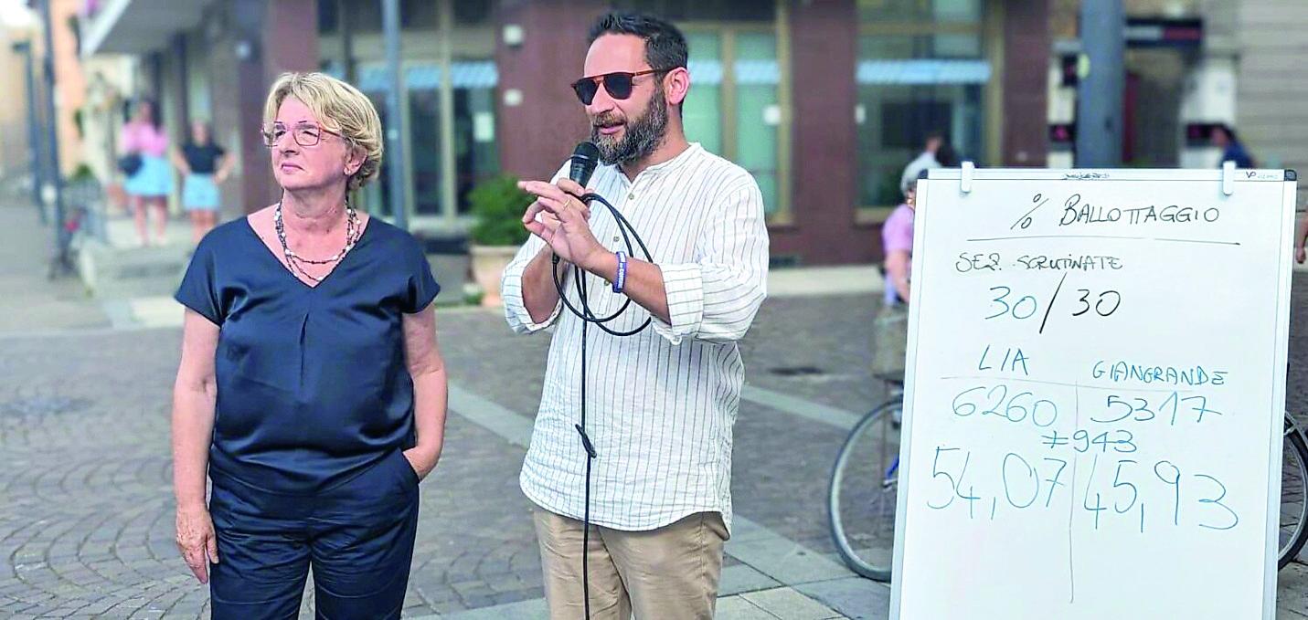 Nella foto Lia Burgalassi e Domenico Di Pietro di fronte alla sede del comitato elettorale sottolineano la vittoria