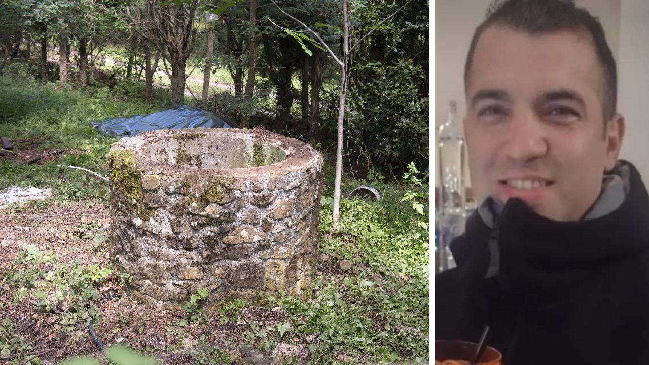 Il corriere e il pozzo in cui è stato trovato (foto Agenzia Bf)