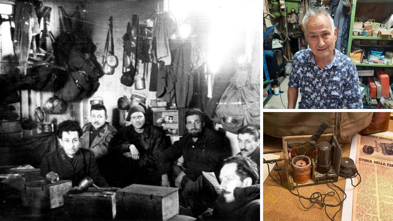 
	I soldati con la radio, a destra Gilberto Stanghini e&nbsp;la radio ricostruita

