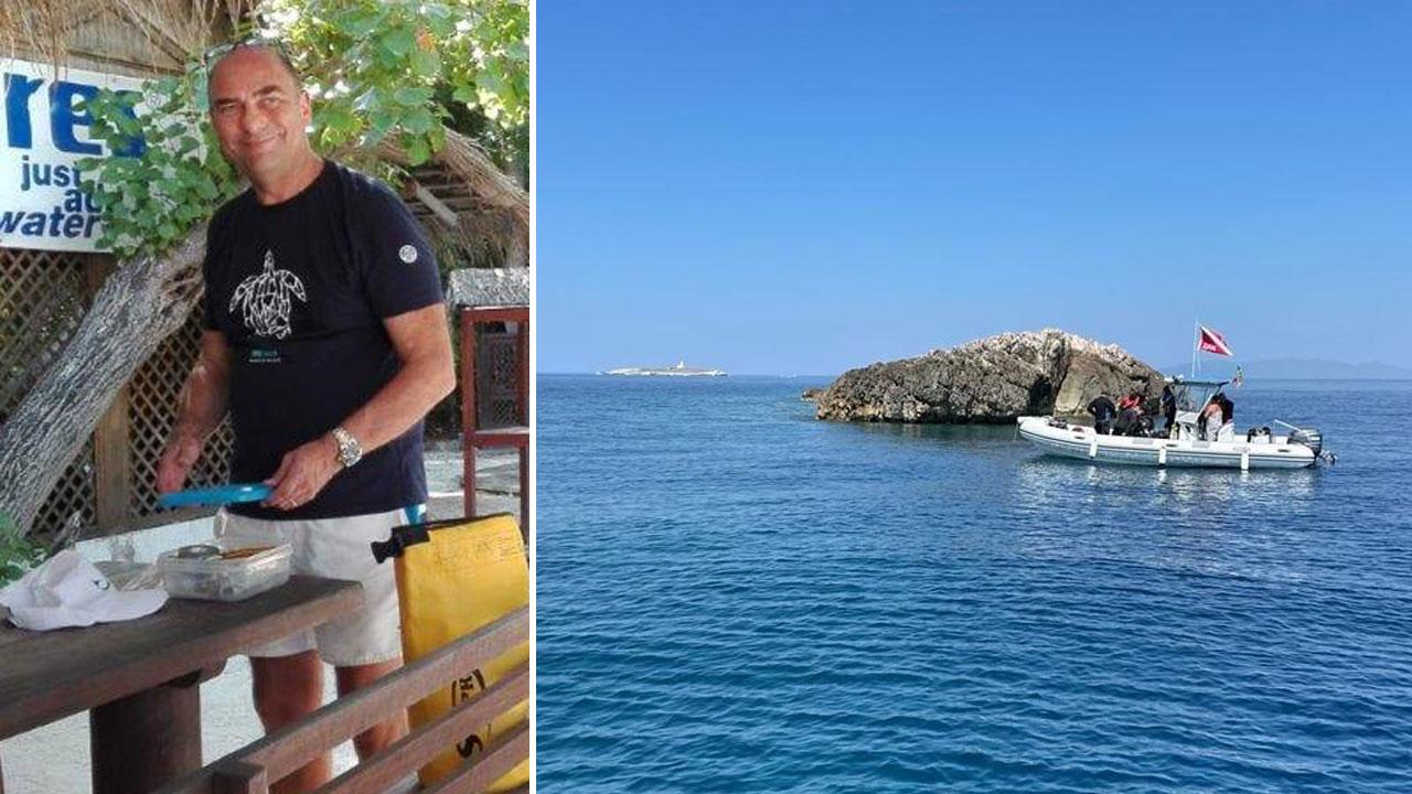 Mauro Vaccarone, a destra il tender di un diving alle Formiche