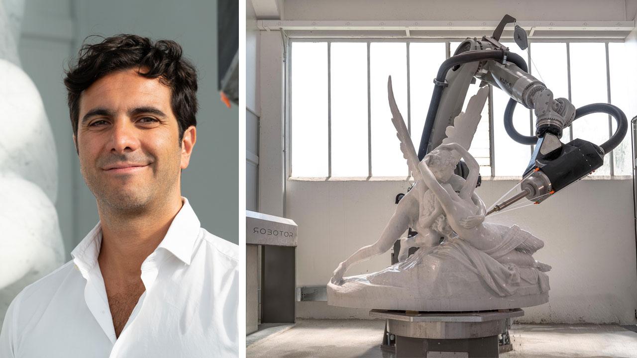 Giacomo Massari e uno dei robot