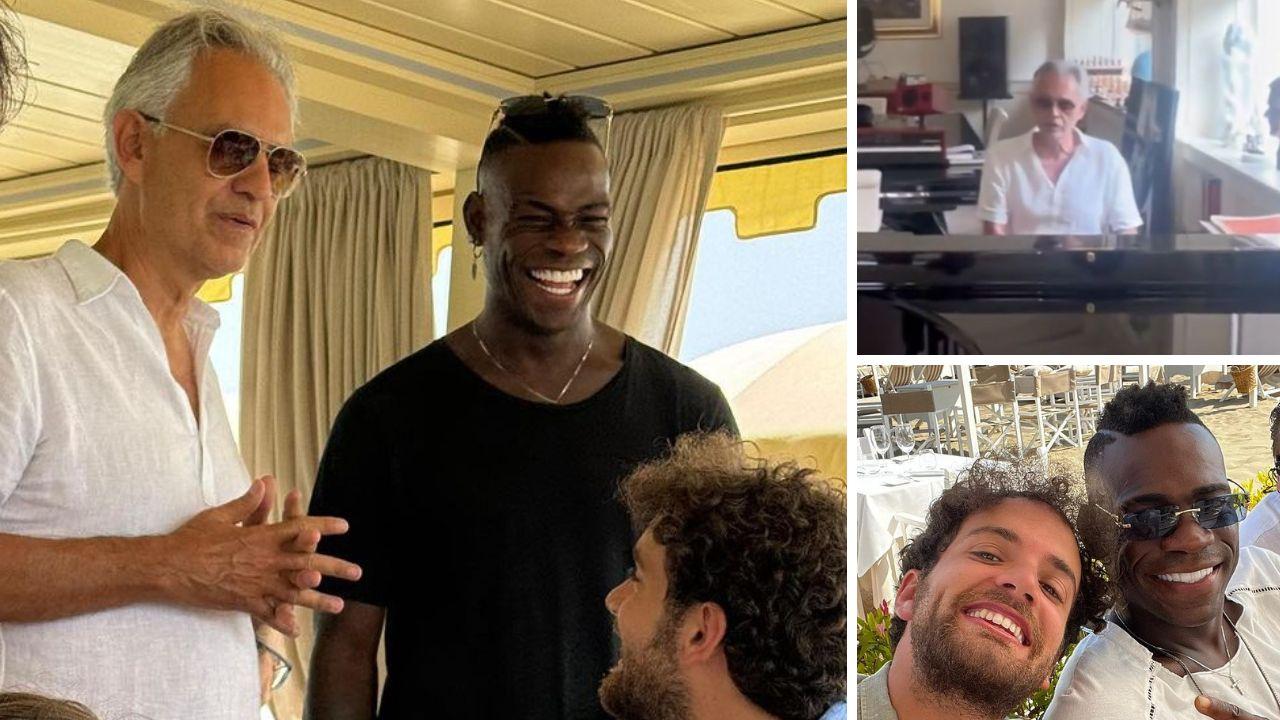Andrea Bocelli, Mario Balotelli e Matteo Mancini in Versilia (foto dal profilo Instagram di Matteo Mancini)