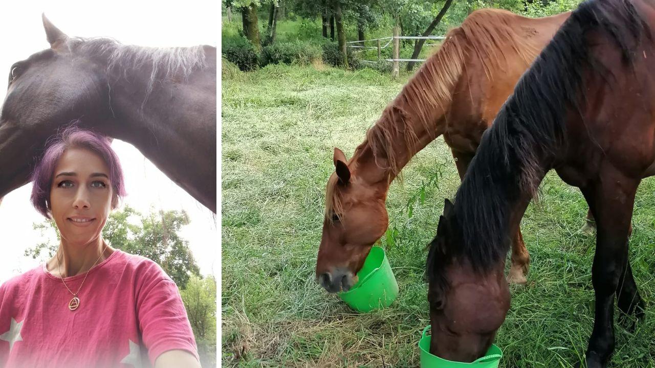 Samanta Catastini e alcuni cavalli della struttura