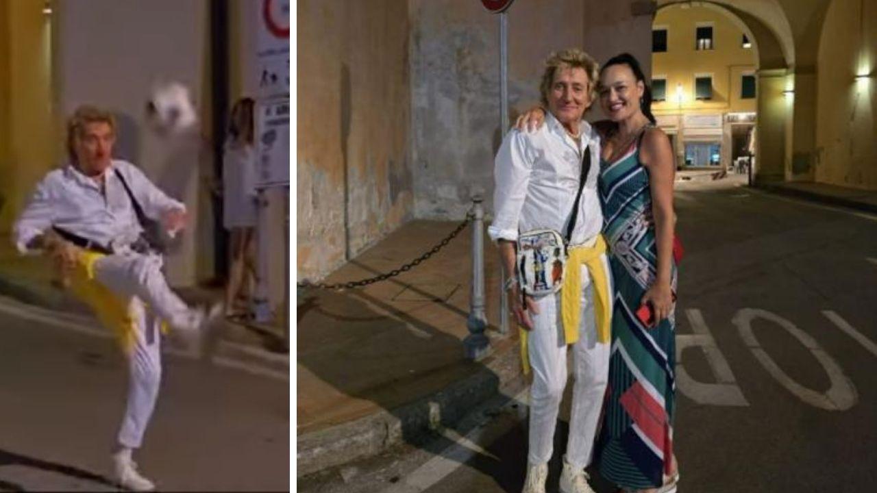 Rod Stewart calciatore e con la pittrice Moira Lena Tassi (foto Lena Tassi / Elbareport)