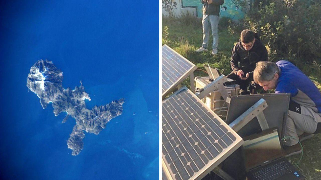 Una veduta aerea dell'isola d'Elba e gli esperti al lavoro
