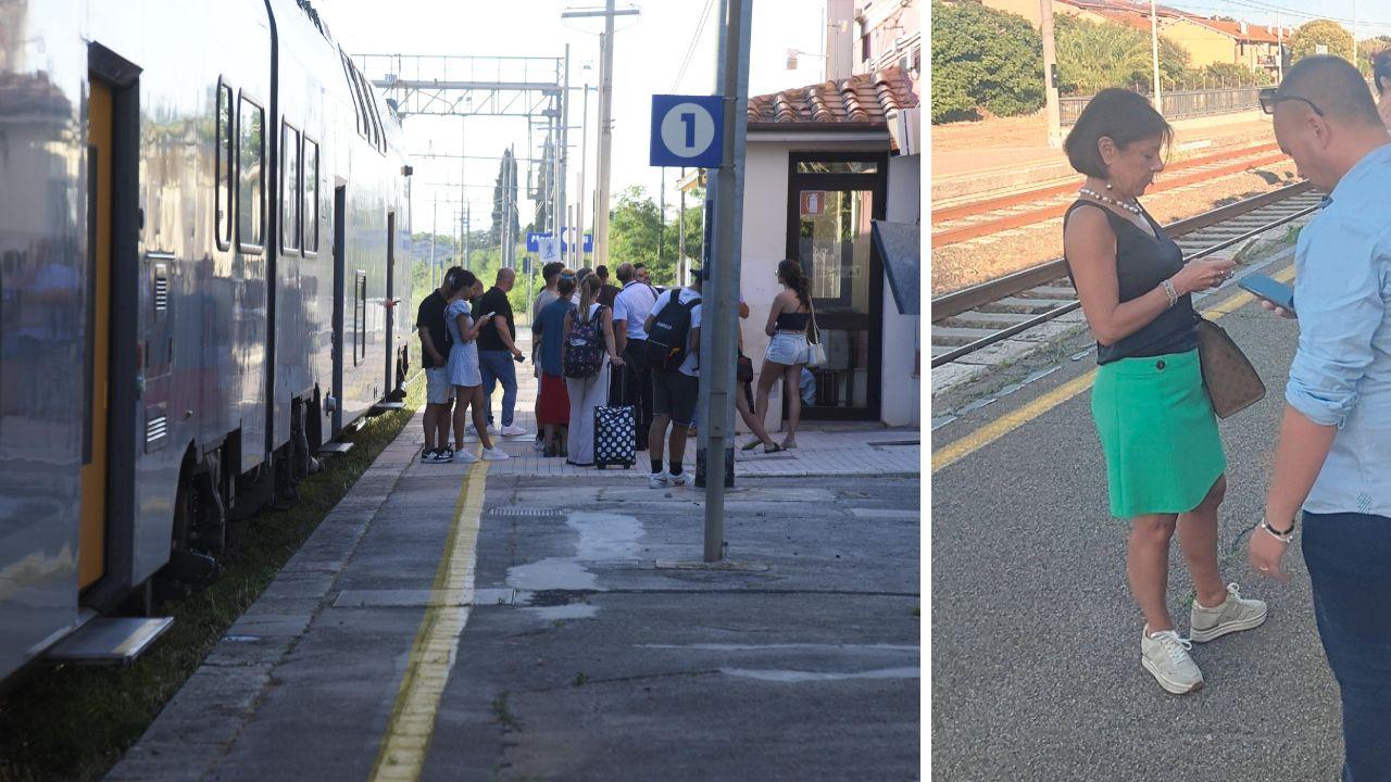 
	La ex ministra (a destra) e alcune persone ferme alla stazione di Montepescali&nbsp;(foto Agenzia Bf)

