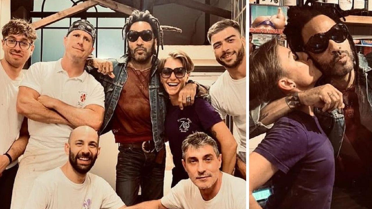 Lenny Kravitz alla Trattoria Mario di Firenze con lo staff (foto Instagram)