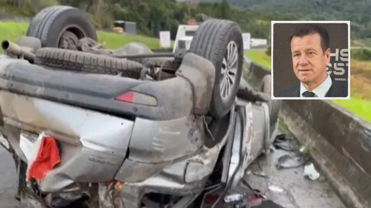 L'auto distrutta e nel riquadro Carlos Dunga