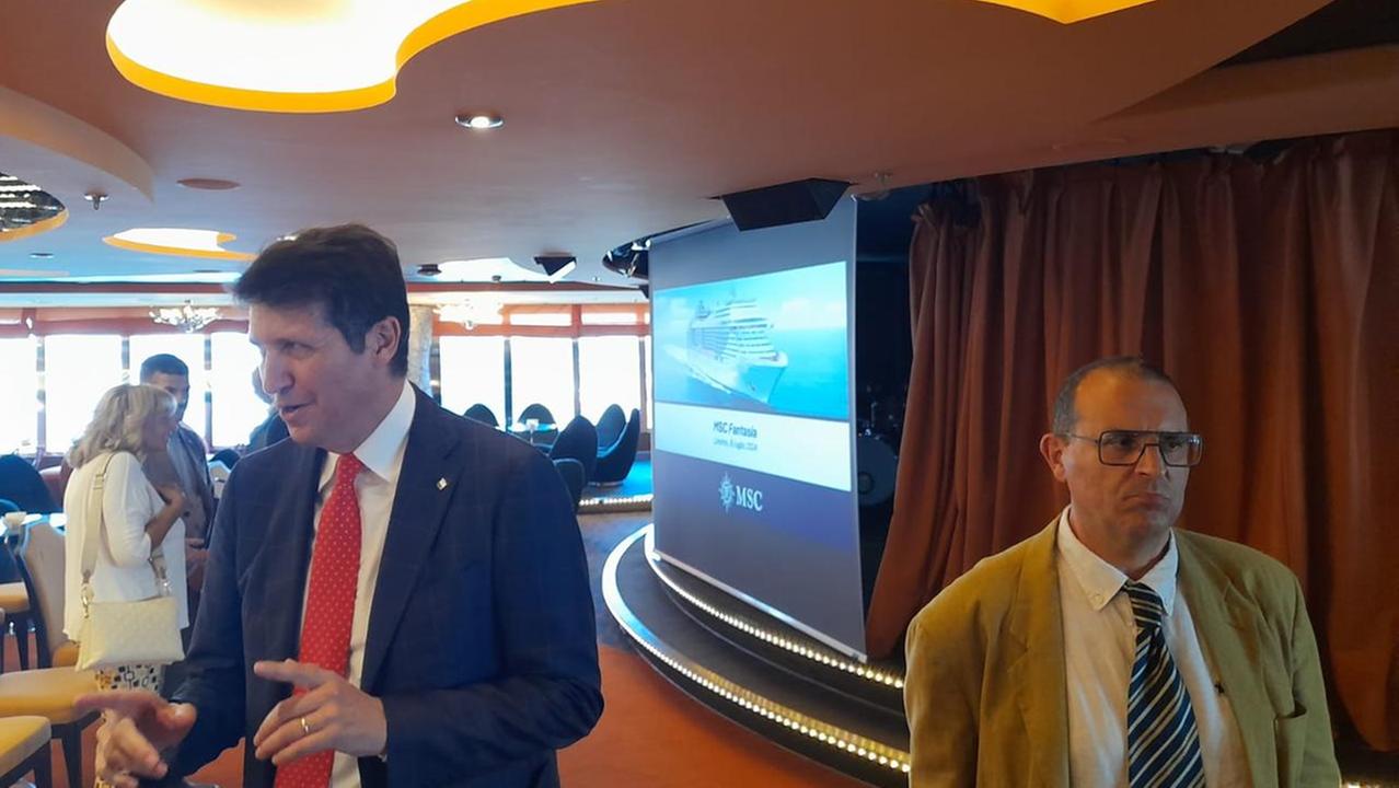 Leonardo Massa, dirigente di Msc, a bordo di "Fantasia" durante l'evento del 15 luglio a Livorno