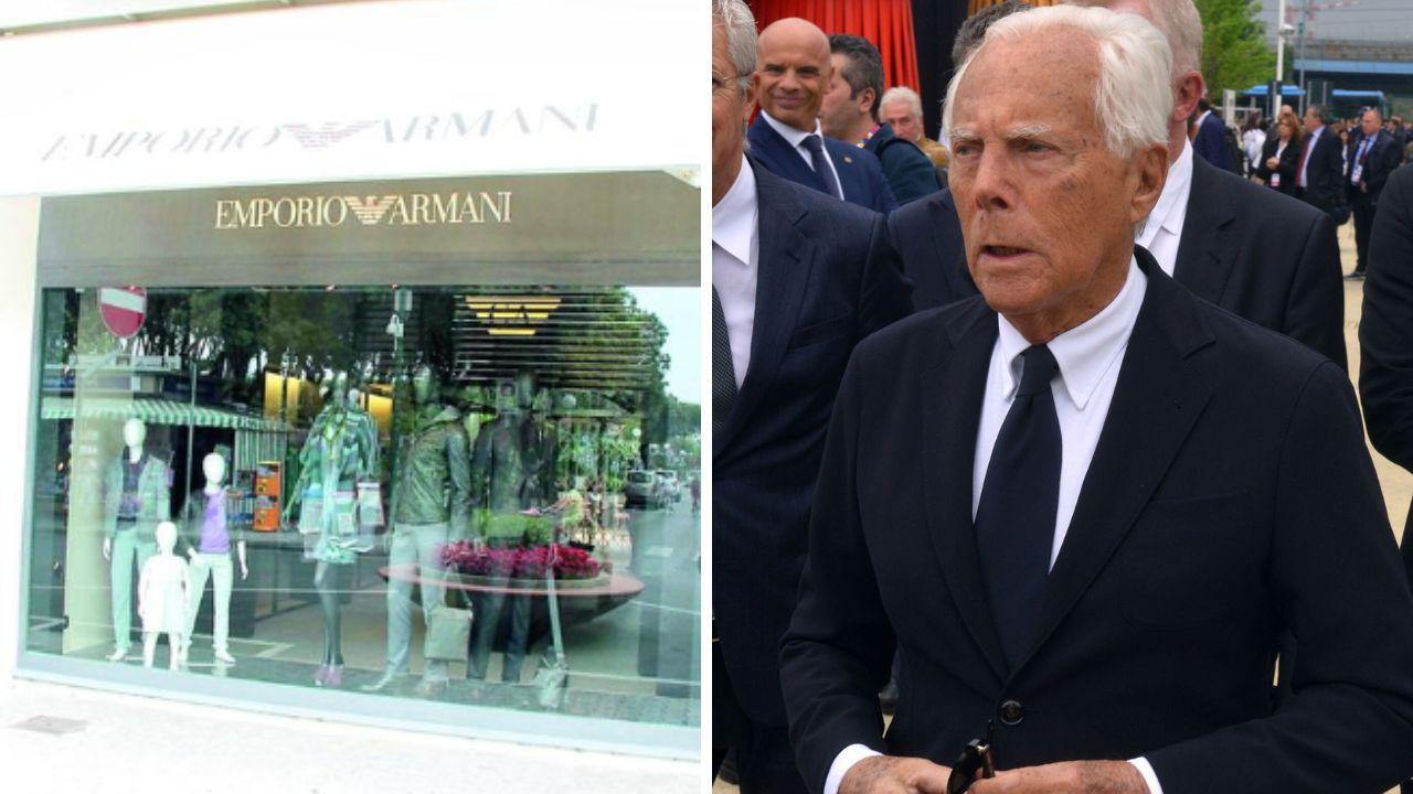
	Il punto vendita e a destra Giorgio Armani

