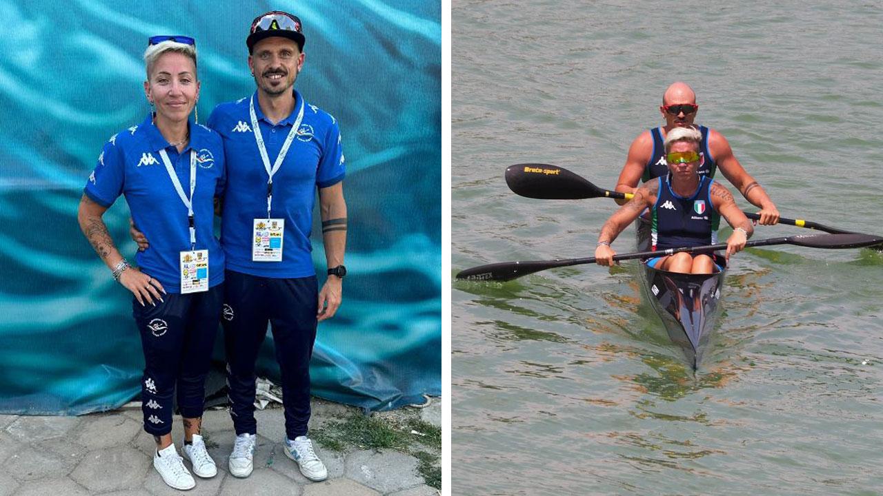 Nella foto a sinistra Ingrid Agostelli e Fabio Murra con la tuta della nazionale. Accanto in acqua