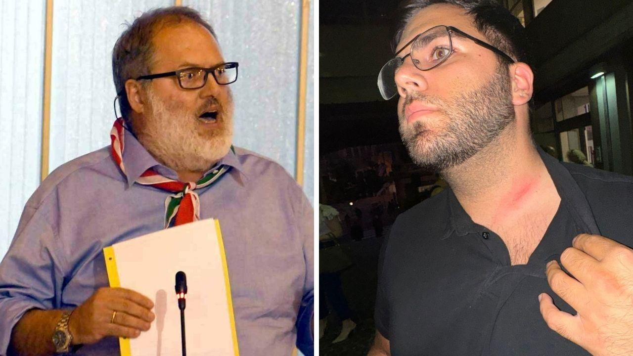 A sinistra Stefano Alberti, a destra Filippo Frugoli mostra i segni sul collo