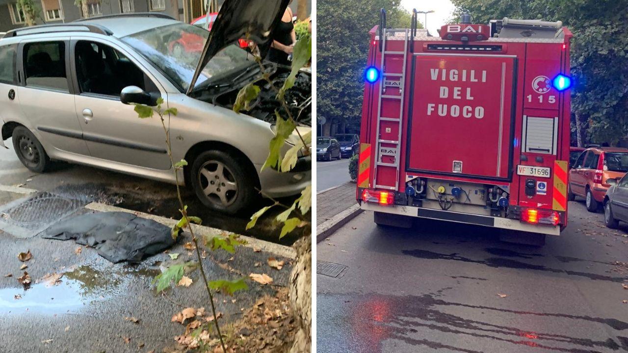 
	L'auto e i vigili del fuoco sul posto

