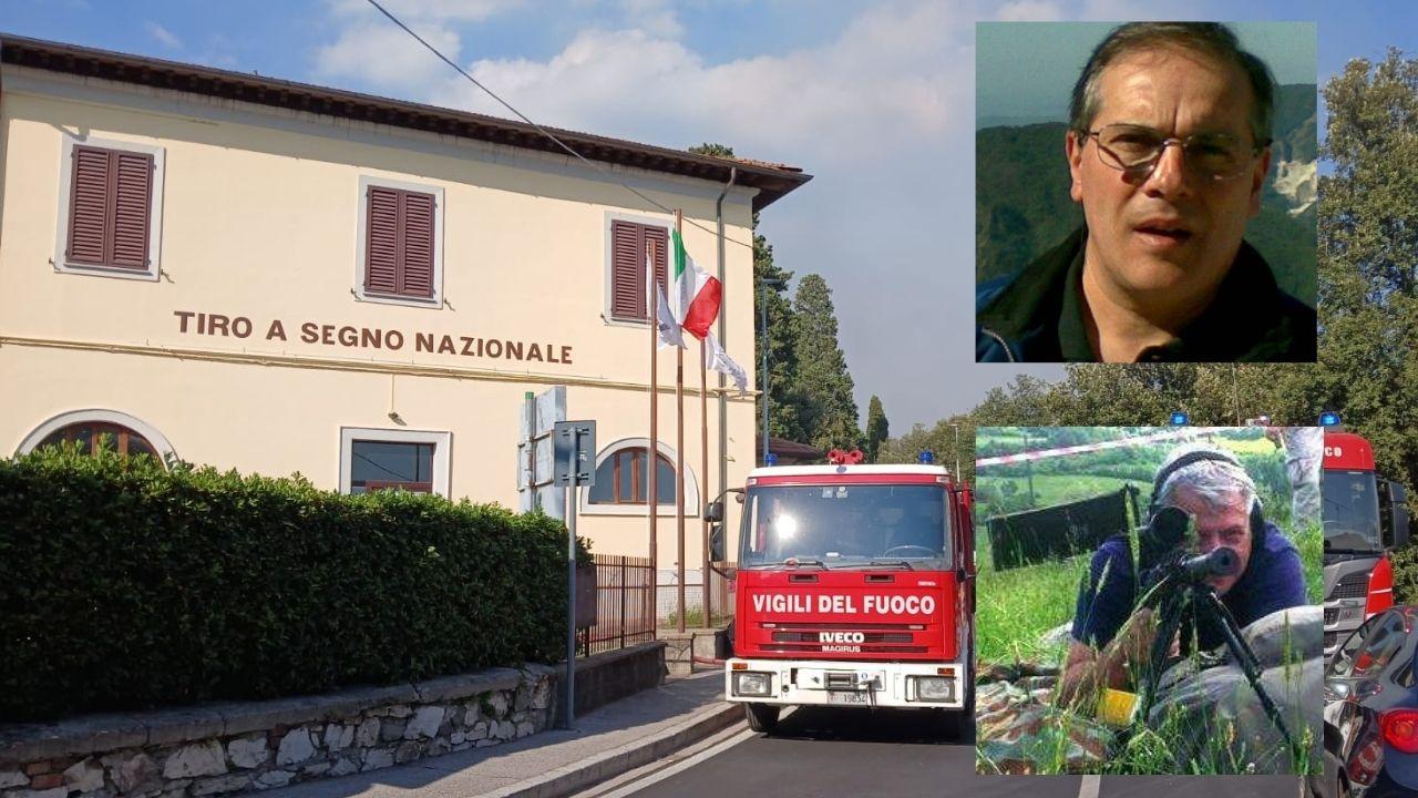 Le due vittime: Gabriele Paoli (in alto) e Alessio Lascialfari; il luogo dell'incendio sullo sfondo
