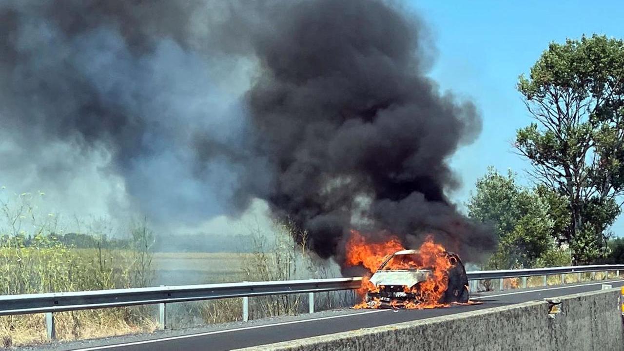 L'auto andata a fuoco in Fi-Pi-Li (foto Franco Silvi)