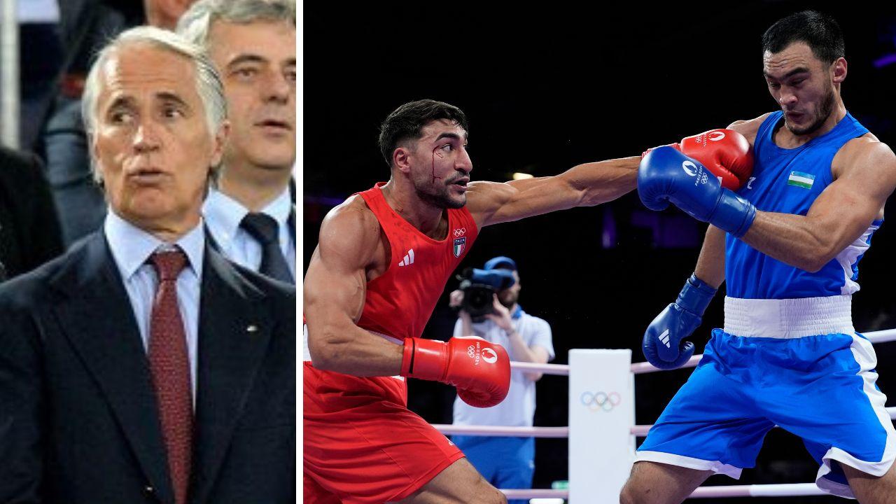 Giovanni Malagò, presidente del Coni e Aziz Abbes Mouhiidine e (a destra) Mullojonov