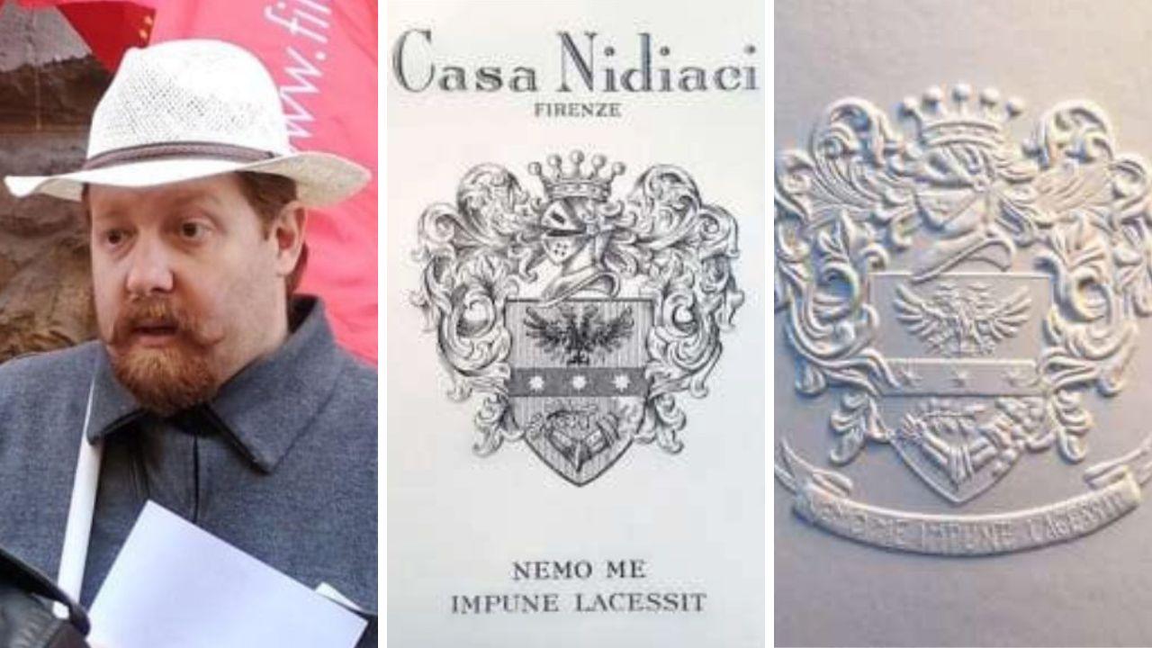 Il maestro Stefano Nidiaci e il disegno su carta e la stampa realizzati con lo stemma di famiglia di Nidiaci